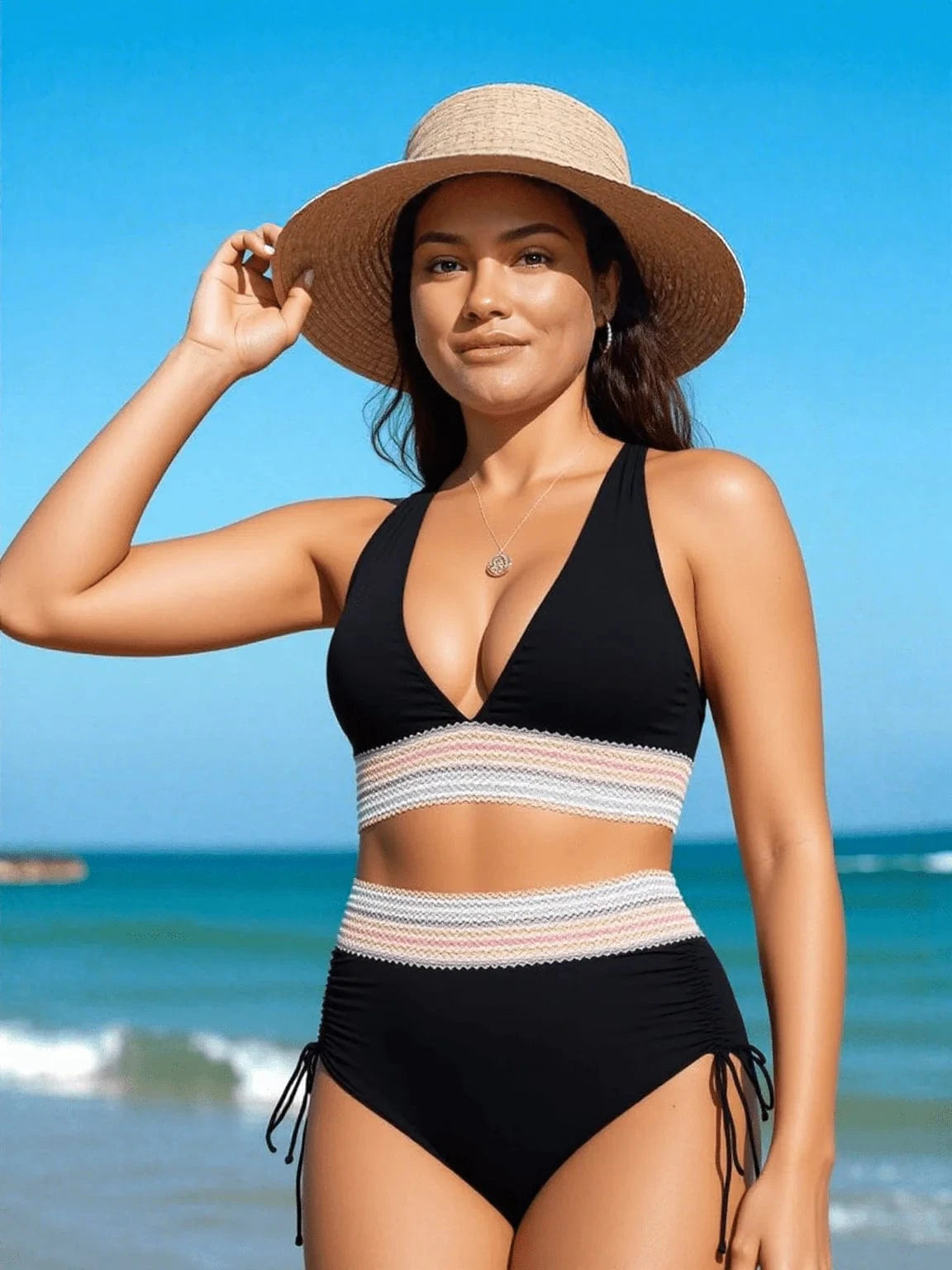 Biquíni elegante de cintura alta para modelagem