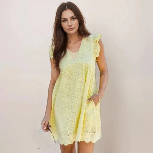 Vestido de verão com shorts e bolsos embutidos