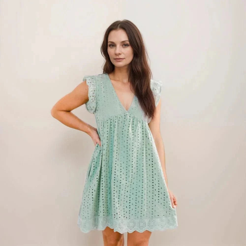 Vestido de verão com shorts e bolsos embutidos